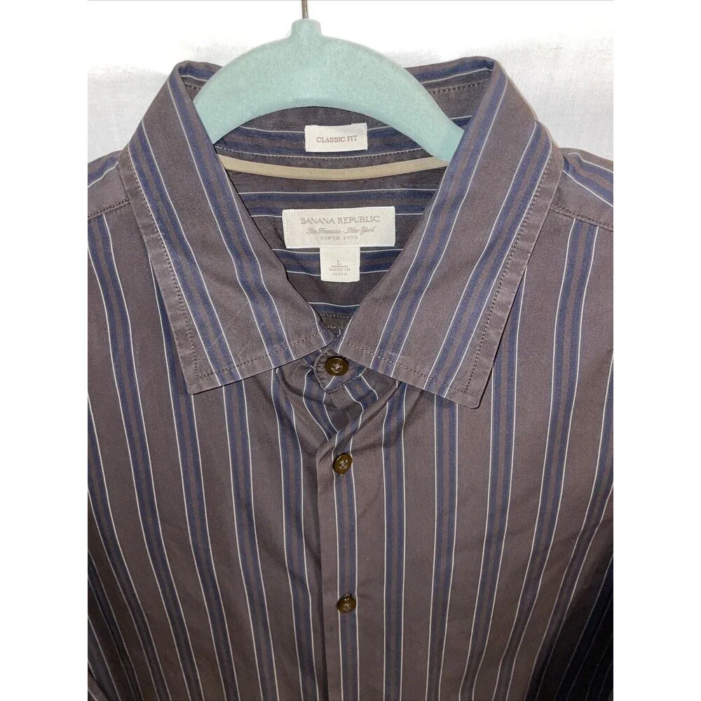 Banana Republic Dress Shirt Men’s Size Large Brown Striped Long Sleeve Button Up